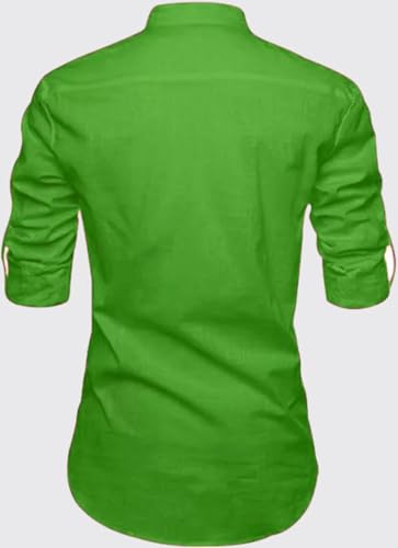 Image of DEELMO Men's Full Sleeve Short Kurta Shirt with a Trendy Mandarin Collar Crafted from a Premium Cotton Blend for Comfort Ideal for Casual and Semi-Formal Occasions