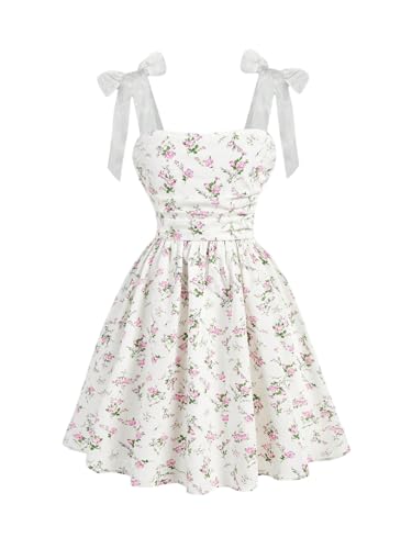 SHENHE Girl's Summer Floral Sundress A Line Flowy Swing Sleeveless Tie Shoulder Vacation Dress