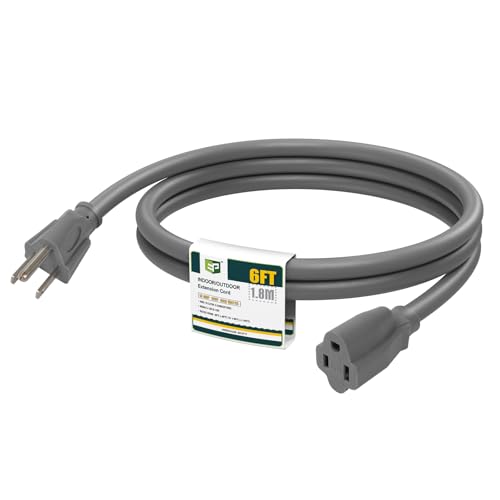 Image of EP 6FT Outdoor Extension Cord, 16 /3 SJTW Heavy Duty Grey, ETL Listed