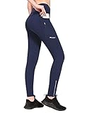 BALEAF Women's Fleece Lined Leggings Water Resistant Winter Running Tights High Waisted Thermal Hiking Pants Cold Weather Blue M
