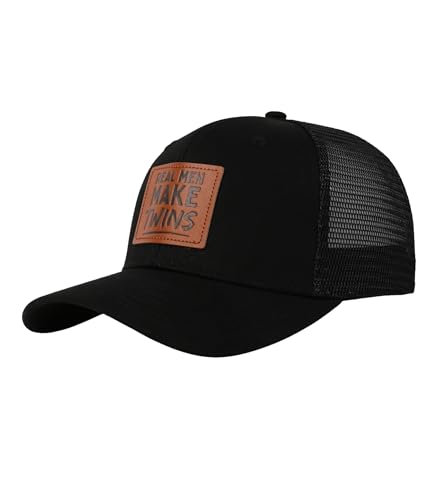 Image of Twins Dad Gifts, Twins Dad Hat, Baseball Cap for Fathers Day, Birthday and Christmas, Unique Valet Badge with Quote 'Real Men Makes Twins'