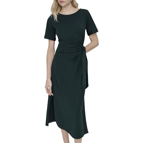 Robe col bateau DKNY à manches courtes et nœud frontal pour femme
