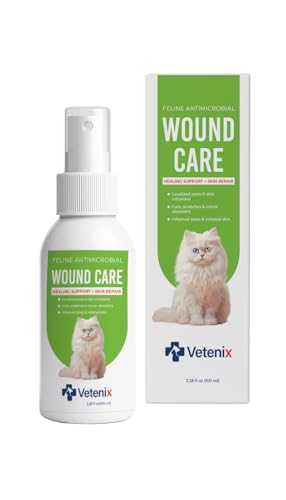 Vetenix Cat Wound Care Spray Feline Healing Aid Skin Repair for Cuts Sores & Abrasions | Itch Relief for Irritated Cat Skin | Hot Spot & Allergy Support | Safe & Non-Toxic | 3.38 fl oz