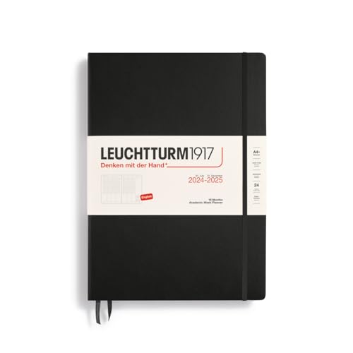LEUCHTTURM1917 370814 Academic Weekly Planner 2025, Master A4+ Hardcover - 18-Month Calendar, Lined - Black, English