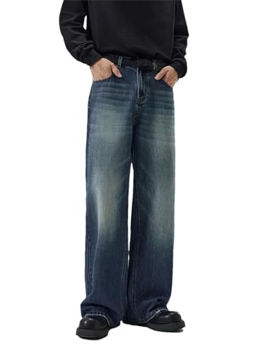 Men's Denim Pants Vintage Loose Straight Korean High Street Casual Denim Pants