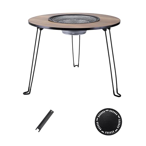 PQPQLI Barbacoa De Carbón para Exteriores, Negro/Nogal Barbacoa De Carbón Vegetal De Mesa con Patas De Mesa Plegables/Desmontables, Estufa De Barbacoa Portátil, Fácil De Limpiar(Walnut B)