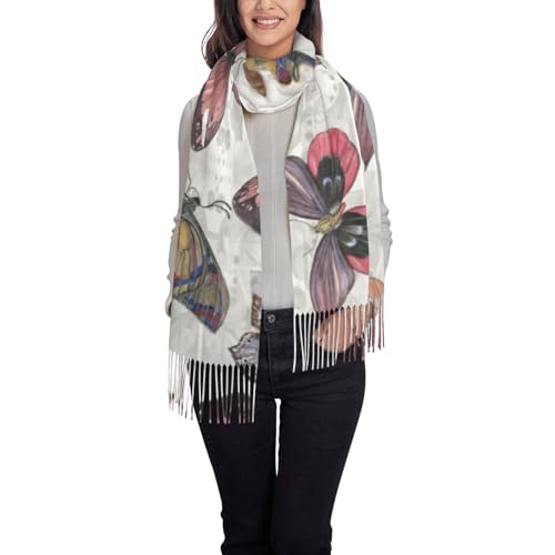 Vintage Butterflies Print Women's Scarf Pashmina Shawls and Wraps for Wedding Evening Party Long Warm Scarves