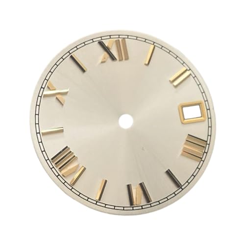 Aosekaa Replacement 28.5MM Watch Dial Fits for NH35, Automatic Watch Movement Repair Parts Accessories, White Gold
