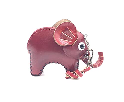 Vintage Genuine Leather 3D Animal Elephant Coin Purse With Removable Wrist Strap #002 (Red)2