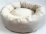 Organic Cotton Canvas Round Dog Bed – Removable Washable Cover, Natural Raw Cotton Fill, Supportive Bolster, Non-Toxic & Hypoallergenic, Made in USA (Natural, X Small 18' x 6' inches)