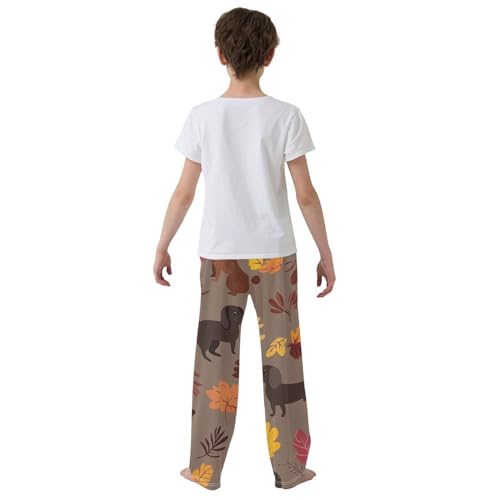 ZZXXB Autumn Leaves Dachshund Boys Long Pants Soft Trousers Elastic Waist Kids Lounge Bottoms with Pockets S-XL3
