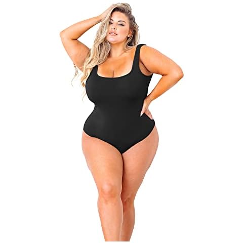 POSESHE Women's Plus Size Bodysuit Tank Top Sexy Soft Bodysuits For Women, M-5XL Cover