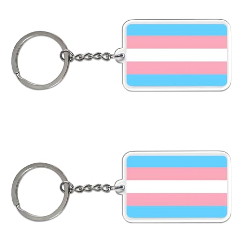 FHZJKJX Transgender Trans Pride Schlüsselanhänger, LGBT-Schlüsselanhänger, 2 Stück, Transgender Trans Pride Flagge, Medium Größe