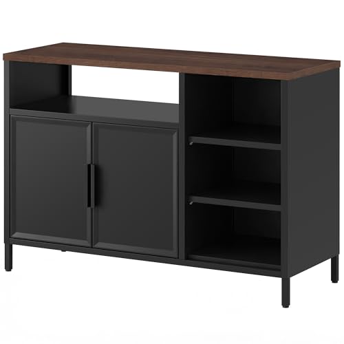 YITAHOME Aufbewahrungsschrank, Metallschrank, Sideboard, Schrank mit Doppeltür, Magnetverschluss, verstellbare Einlegeböden, Stahlgestell