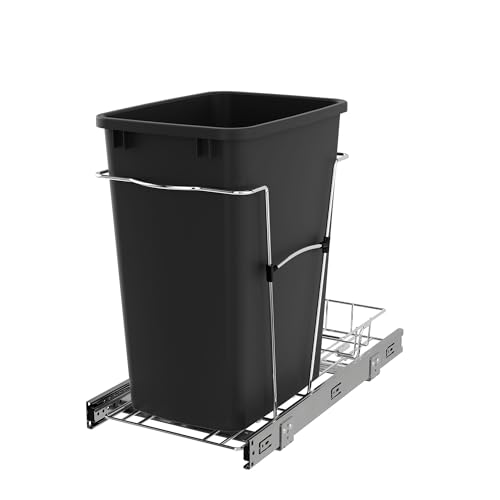 Rev-A-Shelf Pullout Trash Can for Kitchen Cabinets 35 Qt Garbage Waste Recycling Bin with Full Extension Slides, Black, RV-12KD-18C S