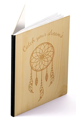 Carnet de notes en bois véritable gravé Dreamcatcher format A6 pin