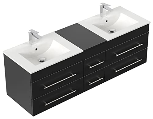 emotion Meuble Salle de Bain Double Vasque Roma XL Noir satiné