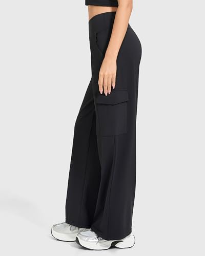 MOOSLOVER Women Wide Leg Cargo Pants with Pokets High Waisted Stretch Lounge Palazzo Casual Work Trousers2