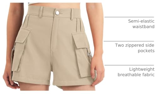 BOOPH Girls Hiking Cargo Shorts Kids Lightweight Shorts with Pockets Athletic Summer Casual Uniform Shorts for Bike Golf Fishing Khaki 7-8Y by BOOPH - Used condition - US$13.86
