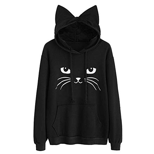 Preisvergleich Produktbild Lurcardo Kapuzenpullover Damen Mädchen Teenagers Hoodie Pullover Sweatshirt Katze drucken Lässig Sweatshirt Herbst Winter Sport Shirts Langarmshirt Kapuzenpulli Pulli Oberteile Jumper mit Kapuze