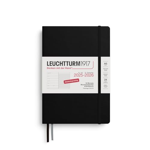 Agenda Leuchtturm1917 2026 semana y cuaderno A5 tapa dura negra alemán 372615