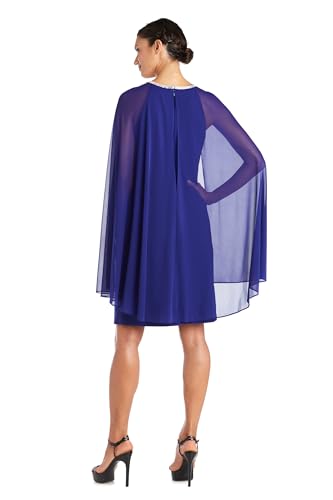 Image of R&M Richards Women's Knee-Length Glitter Sequin Lace Dress W /Sheer Asymmetric Poncho Overlay | Evening Cocktail Attire