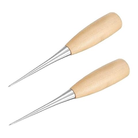Luwigs 2 Packs Leather Craft Awl Tools Alloy Steel Wood Handle Punching Tapered Awl Leather Drillable Stitching Sewing Awl Repair DIY Gadget Tool (2 Packs) Cover