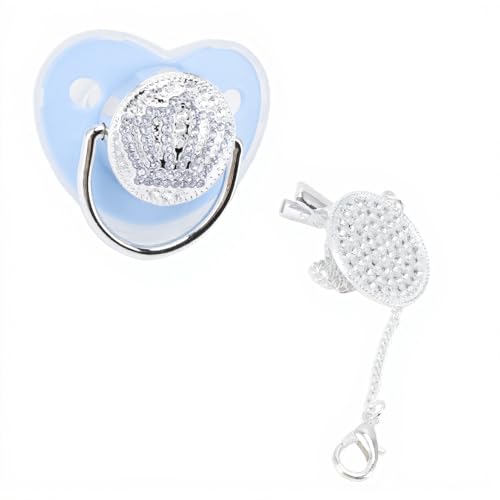 Image of Personalized Bling Pacifier, Heart Shape Shinning Baby Pacifier, Rhinestone Crown Ultra Soft Silicone Infant Dummy Baby Soother Nipple for Baby Show New Born Gifts (Blue M)
