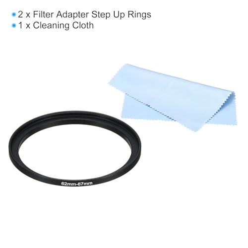 PATIKIL 62mm-67mm Metal Step Up Ring with Cleaning Cloth, 2 Pack Camera Lens Filter Adapter Ring Aluminum Filter Adapter Ring for Camera Lenses Hood, Black - Image 3