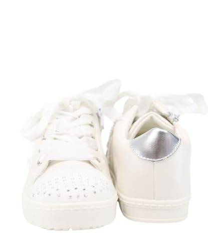 SIRRI Girls White Ruffle Sneakers with Rhinestones – Perfect Footwear for Daily Wear4