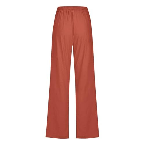 Cotton Linen Pant for Women Drawstring High Elastic Pants with Pocket Solid Straight Tube Sweatpant Sport Trouser4