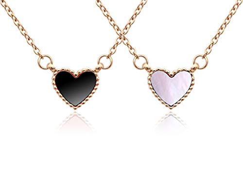 KristLand - Women 18k Gold Plated Simple Design Cute Minimalist Tiny Heart Enamel Pendant Sparkling Necklace Jewelry Double Side White and Black Color