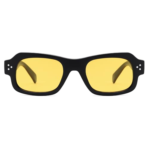 Image of VANLINKER Trendy Small Square Polarized Sunglasses for Women Men Retro Shades VL9838,Black Frame Yellow Lens