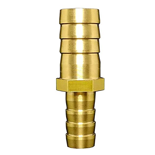 1PC Brass Straight Hose Pipe Fitting Equal Barb Reducing Joint 4/6/8/10/12/14/19/25mm Gas Copper Barbed Coupler Connector Adapter (Color : 1PC, Size : 14mm-16mm)