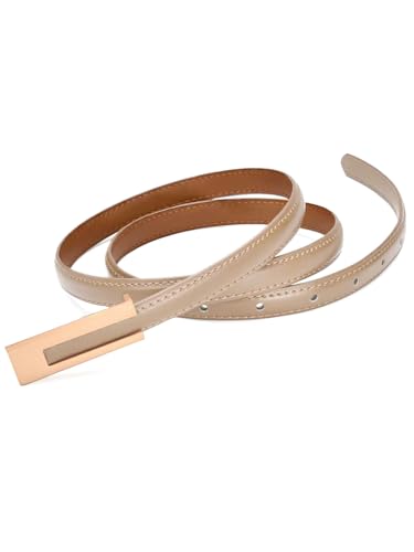 Skinny Leather Belts for Women, Ladies Thin Waist Belt for Dresses Jeans Pants with Gold Buckle2