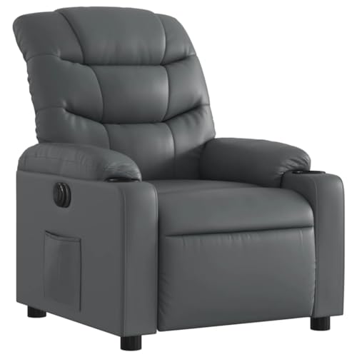 vidaXL Sillón Reclinable Eléctrico, Silla con Respaldo, Sillón Orejero Ajustable, Asiento para Personas Mayores, Cuero Sintético Gris