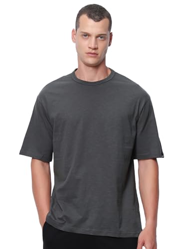 Image of Bewakoof Air 1.0 Men's Solid Oversized Fit Half Sleeve Round Neck Cotton Slub T-Shirt