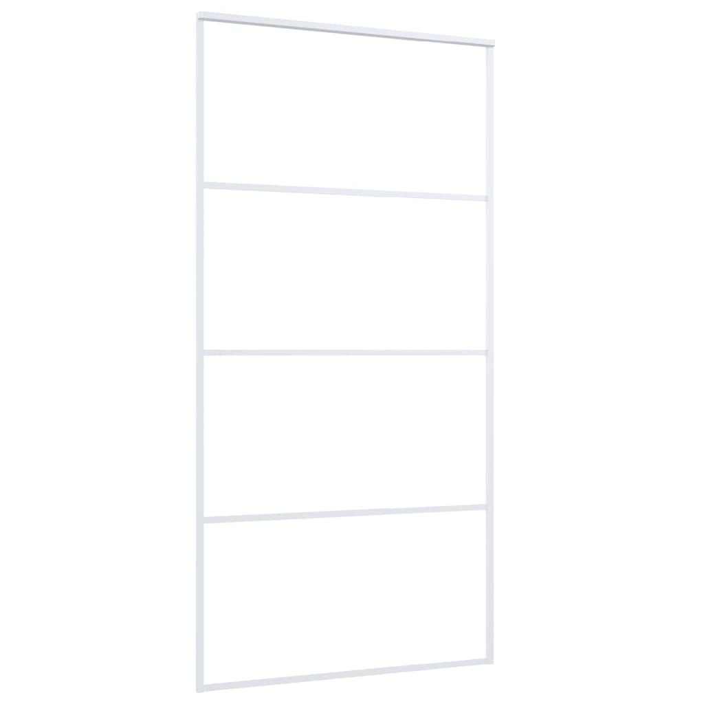 Drzwi przesuwne, matowe szkło ESG i aluminium, 102,5 x 205 cm, białe, materiały budowlane, drzwi, drzwi domowe
