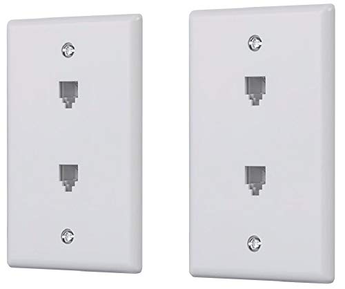 Monoprice Duplex Phone Jack Plate - White (2 Pack) | Terminating 4-Conductor (4P4C)