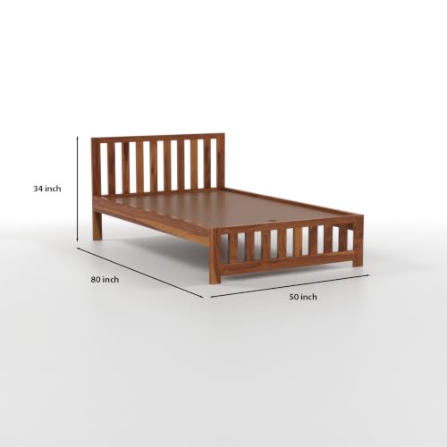 Image of Solid Sheesham Wood Single Size Bed Without Storage | Contemporary Wooden Single Cot with Slatted Headboard & Footboard | Strong Wooden Divan Bed for Bedroom (Honey Finish)