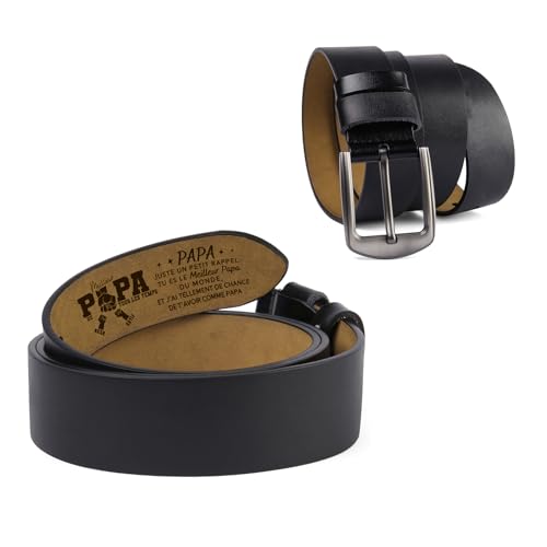 Jeweidea Ceintures Cuir Personnalisé pour Homme, Ceinture avec Gravées Prénom Réglables Noire Marron pour Papa, Papi, Mari – Cadeaux Personnalisés Homme Fête des Pères (D)
