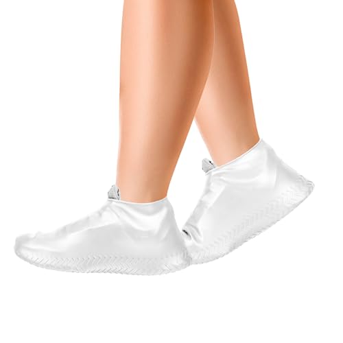 WFARH Shoe Covers, Waterproof Shoe Covers for Rain, Reusable Silicone Non Slip Shoe Covers Outdoor Cycling Protectors apply to Men, Women, Kids(X-Large, White)