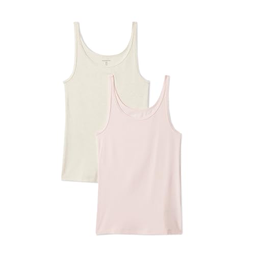 Amazon Essentials Womens Slim-Fit Thin Strap Tank Pack of 2 Pack of 2 Oatmeal Heather/Light Pink X-Small