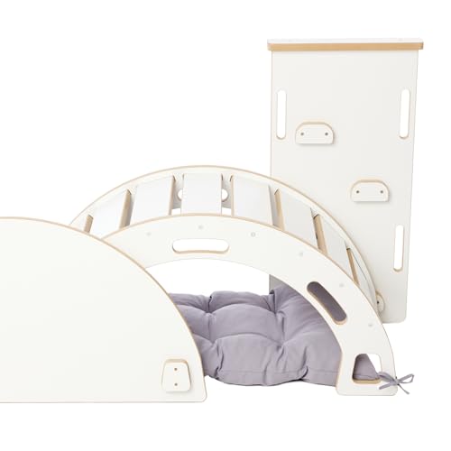 Garronda Set 4 in 1 Kletterbogen mit Rutsche, Tischplatte und Kissen Montessori Spielzeug ab 1 Jahr GD-0062 (Weiß Kletterbogen mit Rutsche, Tischplatte und Kissen)