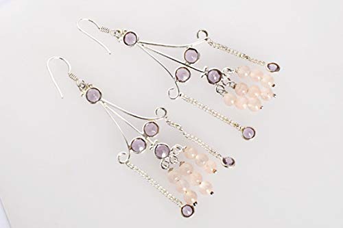 Boucles d'oreilles améthyste quartz rose harmonie poétique argent - 4