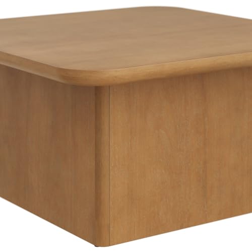 Image of Nathan James Rein Organic Modern Coffee Table, Rustic Wood Square Coffee Table with Rounded Edge, Pedestal Coffee Table for Living Room, Light Brown