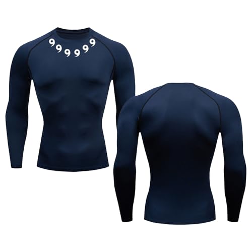 Camiseta de manga larga para hombre, deportiva, ajustada, transpirable, de secado rápido, absorbe el sudor, azul, XL