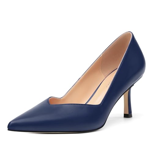 Image of Women Pointed Closed Toe 2.5 Inch Kitten Heel Slip On Pumps | Elegant Comfort Formal Dress Footwear, Versatile Ladies Shoes For Office Wedding Party Evening Daily Occasions