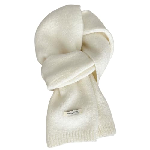 Generisch Schal Damen Herren Winterschal Einfarbiger Wollschal Strickschal Weiche Warm Kaschmir Schal Vielseitiger Winter Gestrickter Halsschal, 160 x 20 cm (Weiß)