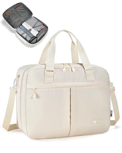 6x13x17 inch Personal Item Bag 180° Wide Open 43x33x15cm Carry on Duffel Bag with Laptop/Wet Pocket Flight Approved Weekender Overnight Bag, White image 7